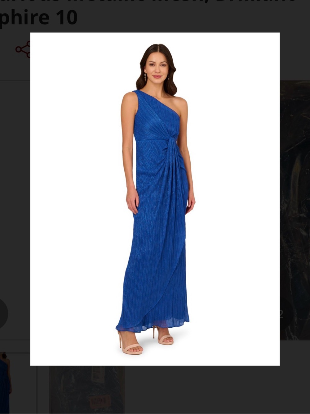 Adrianna Papell One-Shoulder Draped Gown in Sapphire Blue